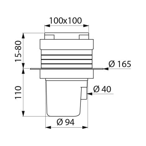 Sumidero ajustable 100x100 DELABIE salida Ø40 - 682001 (1/2)