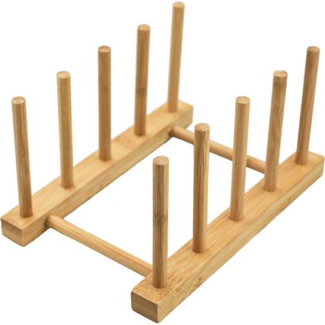 Support pour Assiettes de Cuisine en Bois de Bambou pour Planche à découper, égouttoir à Vaisselle, Organiseur pour Assiettes, Tasses, couvercles de Pot (1, 4 emplacements) (1/5)