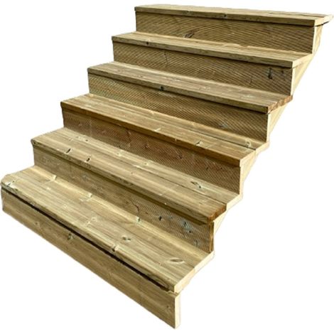 Berlin Escalier extérieur bois 6 marches H 105cm L-120cm - avec contre marche