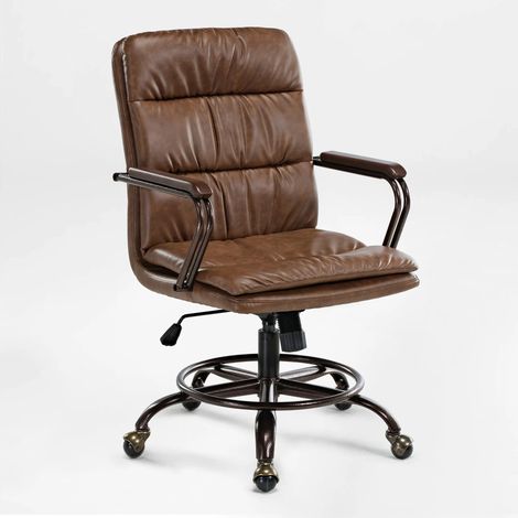 Chaise pivotante style rétro médiéval en simili cuir PU, hauteur ajustable. Charge maximale 125kg, coloris gris, convenant bureau, salon et chambre