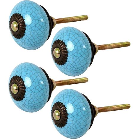 Bouton de porte rond effet craquelé bleu (Lot de 4) (1/3)