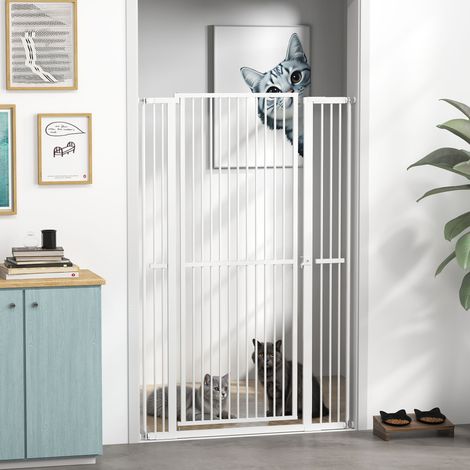 Barrera para Perros Extra Alta con Ancho Ajustable 77-104 cm Puerta para Perros con Extensiones y Puerta de Paso Blanco (1/5)