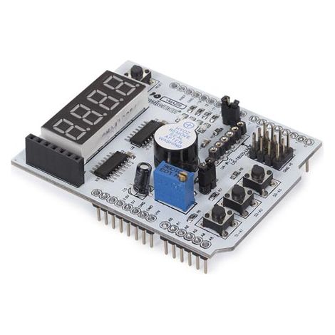 Whadda Placa de expansión multifuncional para Arduino®, pantalla de 4 dígitos, LEDS SMD, timbre, botones Push, interfaces (1/3)