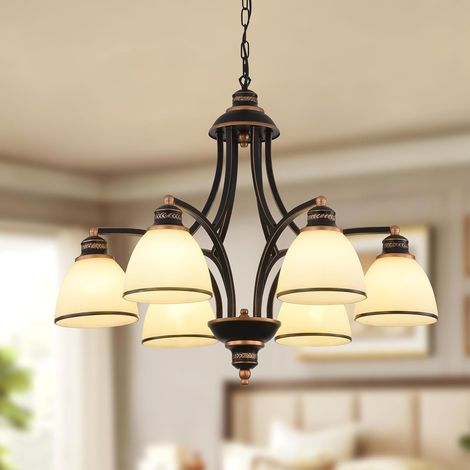 Ganeed Vintage 6-Light Chandeliers for Dining Room, Oil Rubbed Bronze Finish & Frosted Glass Shades, 26.7" Adjustable Farmhouse Ceiling Hanging Light Fixtures Pendant for Kitchen Island, Living Room (1/5)