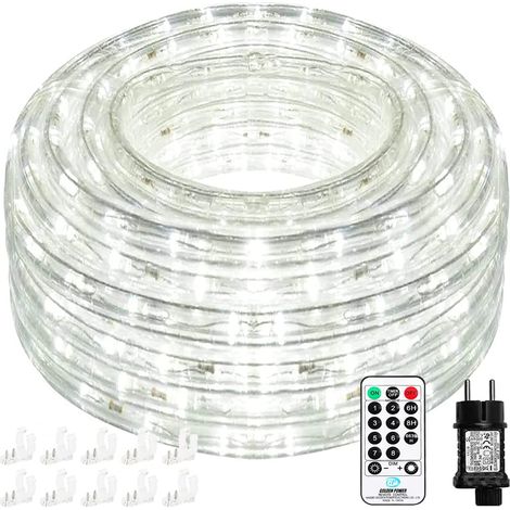 Tuyau lumineux LED de 10 m, 240 LED, étanche IP65, guirlande lumineuse alimentée par courant avec prise européenne pour l'intérieur et l'extérieur, fête, mariage, décoration (blanc froid) (1/5)