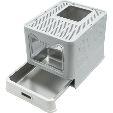 Lettiera Acciaio Inox Chiusa per Gatti Toilette per Gatti con Cassetto per Gatto Peso Inferiore a 5 kg, Staccabile, Facile da Pulire (1/5)