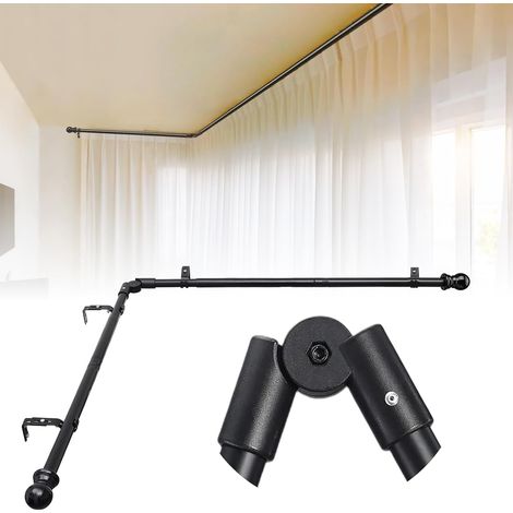 Tringle à Rideaux Baie Vitrée, 76-345cm Tringle à Rideau Réglable en Forme de L en Acier Inoxydable, Tringles à Rideaux de Baie de 25mm Diamètre pour Chambre à Coucher, Salon/Noir Mat (1/5)