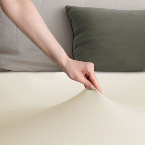 Drap Housse - Jersey De Coton - 220-240x220x30 Cm - Beige - Classique - 1 Pièce (1/4)