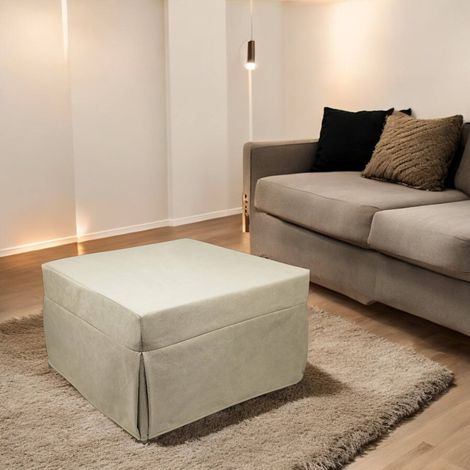 Dmora Puof convertible en lit simple, Fabriqué en Italie, Lit pliant, Pouf avec tissu amovible et peu encombrant pour le salon, cm 78x78 / 195h45, Beige, avec emballage renforcé (1/5)