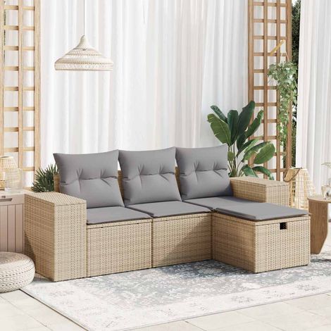 Juego de sofás jardín con cojines 4 pzas ratán sintético beige (1/5)
