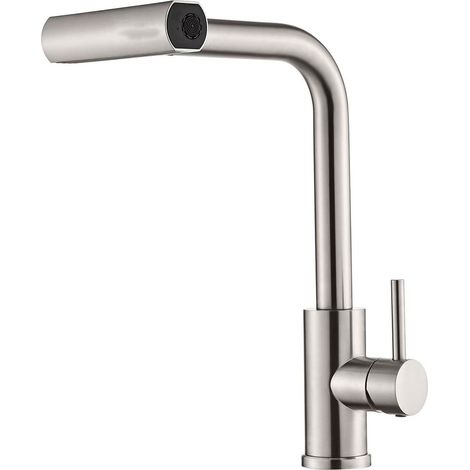 Cross-border 304 stainless steel pull-out kitchen faucet, hot and cold water, for household use in dishwashers, sinks, and vegetable basins - brushed finish [four water speed settings]