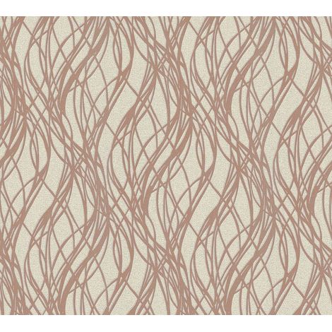 Rose Gold Ribbon Stripe Wave Pattern Glitter Metallic Vinyl Wallpaper Embossed (1/4)