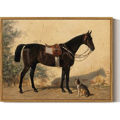 Images sur toile avec cadre - Petite décoration murale vintage - Pour salon, chambre, salle de bain, cuisine, ferme - Décoration esthétique - Cheval - Animal - 40 x 30 cm (1/5)