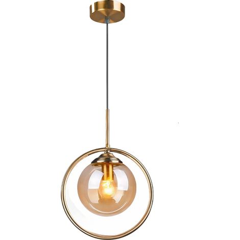 Suspension Lampe Industrielle Vintage, Plafonnier Lustre en Métal avec Abat-jour en Verre Ambre,Luminaire Suspension loft Moderne pour Cuisine Chambre Salon (1/5)