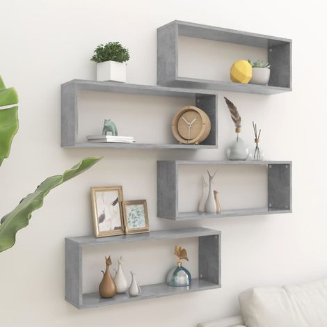 Vidaxl – Étagères murales cube 4 pcs gris béton 60x15x23 cm – Bois d'ingénierie – Capacité de charge 40 kg – Montage invisible - vidaXL896614