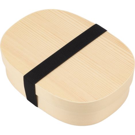 Boîte à bento portable de style japonais en bois, grande, à un seul compartiment, avec séparateur amovible et sangle. (1/5)