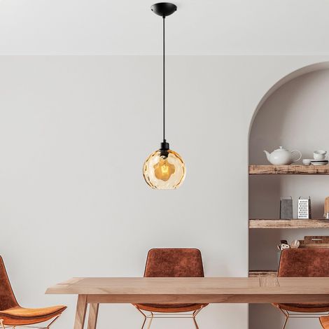 Élégant lustre jaune, hauteur réglable 40-120 cm, corps en métal, capuchon de Ø 20 cm, base Ø 14 cm, 1 douille E27, parfait pour les espaces modernes (1/5)