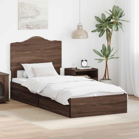 Aufbewahrungsbett Braun Eichen-Optik 70 x 190 cm Holzwerkstoff