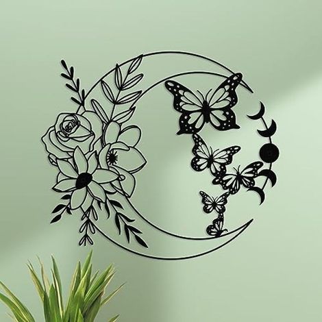 Decorazione della parete di boemia metallo Luna e la Farfalla (si Inserisce all'interno : soggiorno, cucina, camera da letto, disimpegno, e all'esterno : cortile, giardino, recinzione) – Nero (1/5)