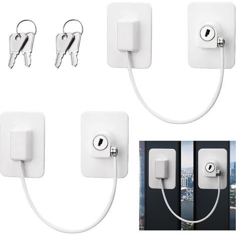 2 Pieces Window Limiter Locks Child Safety Window Locks Baby UPVC Cable Limiter Lock with Keys for Domestic, Public and Commercial Applications - White (1/5)