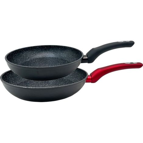 Juego 2 Sartenes de Aluminio  Sarten con Fondo de Induccion 22cm - 26cm  Revestimiento Antiadherente Efecto Piedra (1/5)