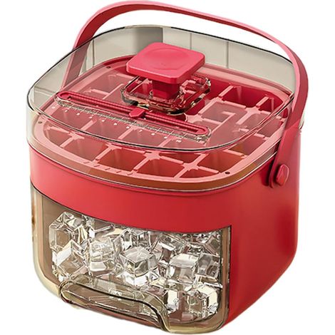 Ice Maker - 48 Cubes Per Cycle - Portable Countertop Design With Handle Basket - For Home Kitchen Camping RV Use - White Red (1/5)