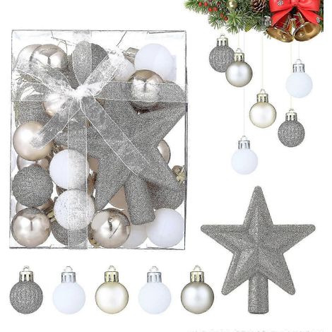 Boules de Noël, Boules de Noël pour sapin de Noël, 30 boules blanches, dorées et argentées pour décorations de Noël, sapin de Noël (1/5)
