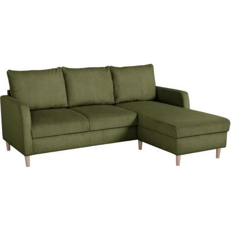 Canapé d'angle fixe - 3 places - CHIPY - Tissu Lincoln Kaki - Pieds bois nature - 192 x 82 x 138 cm (1/5)