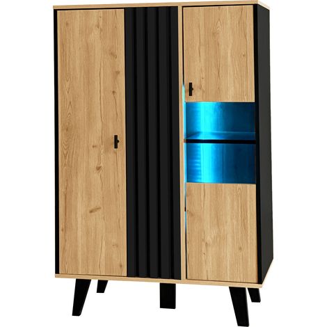Aparador vitrina con LED 80 x 40 x 120 cm negro y efecto madera MODENUIT (1/5)
