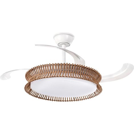 Ventilateur de Plafond LED Structure en Fer Pales Synthétique Interrupteur Minuterie avec 3 Modes de Température Télécommande Blanc Oleta (1/5)