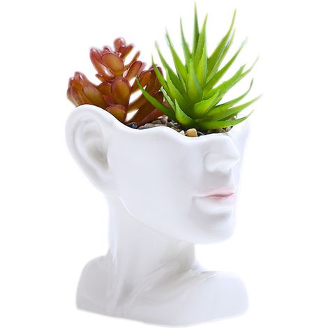Fleur Lavande Artificielle dans Pot Ceramique Peinture Portrait Design Moderne 11.5x11x11.5cm Noir Blanc Polyethylene sans Pollen Decoration Bureau Maison (1/5)