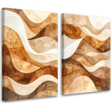 Tableaux sur toile lot  Abstraction : vagues et lignes en beige 2 x 20x30