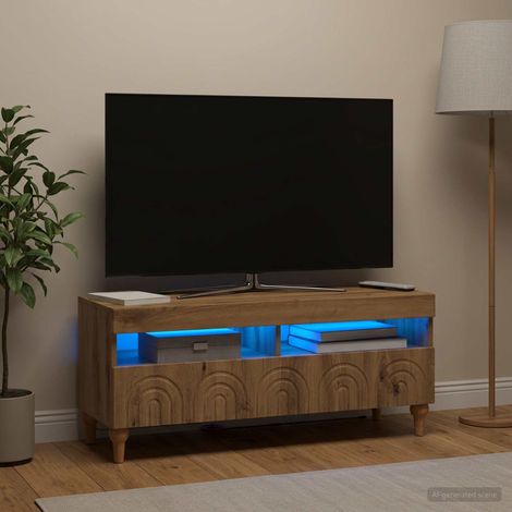 Beyamis Meuble TV LED en chêne massif, fabriqué à la main. Bois d'ingénierie. (1/5)