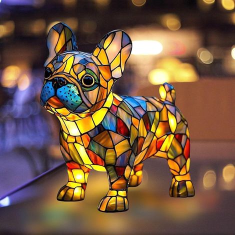 Veilleuse Artistique Série Chien,Série De Lampe De Table De Chien,Lumière En Forme De Chien,Veilleuse De Table En Résine Teintée Pour Amoureux Des Chiens,Lampe De Chambre,Lumière LED