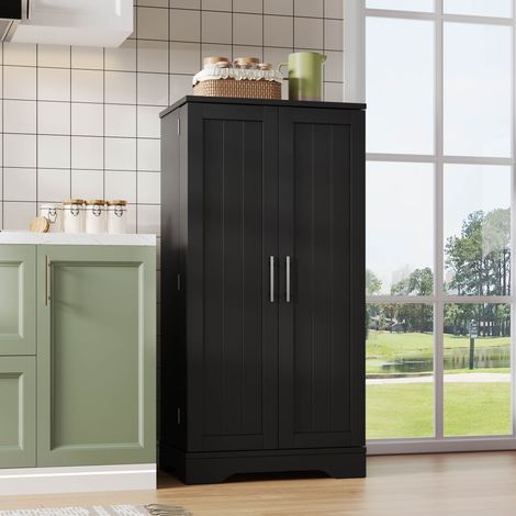 MEUBLIV Buffet haut 120x60x40 cm noir – LED à capteur, 2 portes, rangement ajustable (1/5)