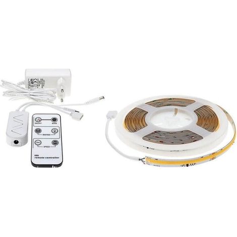 Ruban LED COB 5M Effet Dynamique 360LED/m 24V IP65 + Télécommande et Transformateur - Blanc Chaud  - SILUMEN (1/5)