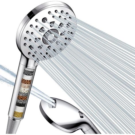 Duschkopf mit Filter 15-Filtration Hochdruck Handbrause 7 Strahlarten Silber (1/5)