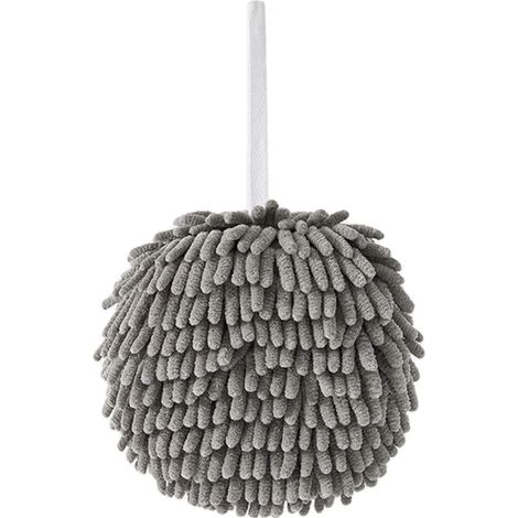 Essuie Mains Suspendus Chenille Handball Microfibre Séchage Rapide Suspendu Essuie Mains en Coton Serviettes à Vaisselle Salle de Bains Boule de Bain pour Cuisine Salle de Bains (Gris) (1/2)