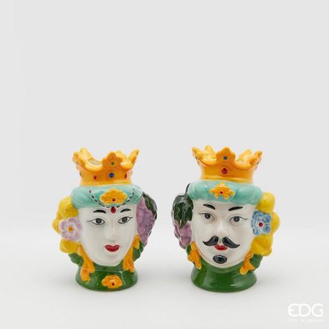 EDG Enzo De Gasperi Vaso Testa Sicily H 13 Cm Lui o Lei 1 Pz  Green