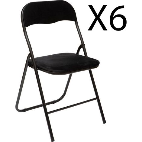 Pegane – Lot de 6 chaises pliantes en velours noir – Structure en métal – Dimensions 44x48x79 cm – Hauteur assise 43 cm – Poids 18,7 kg (1/2)