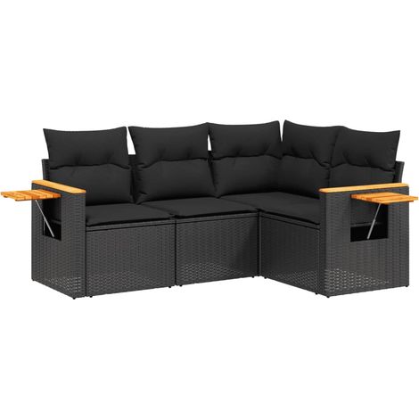 Set Divani da Giardino 4 pz con Cuscini Nero in Polyrattan vidaXL (1/3)
