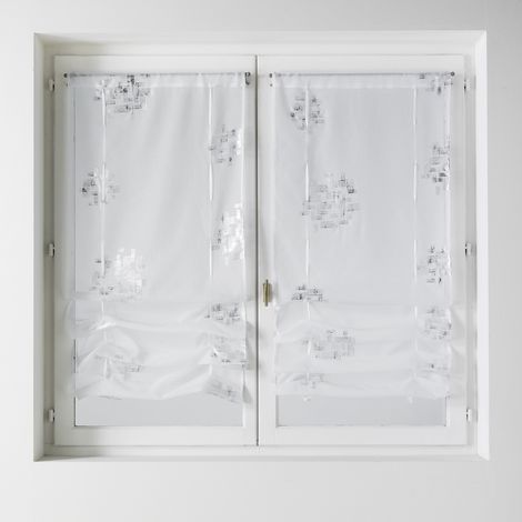Paire de petits voilages à remonter en étamine imprimée Blanc 045x160 cm