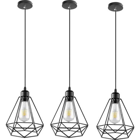 Lot de 3 Lampe Suspension Vintage Plafonnier Lustre Plafonnier E27 Douille Style Rétro industrielle (1/5)
