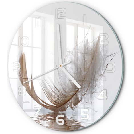 Horloge Murale Ronde Cadeau Original Verre Silencieuse pour Maison Salon Plume sur l'eau fi 30 cm (1/5)