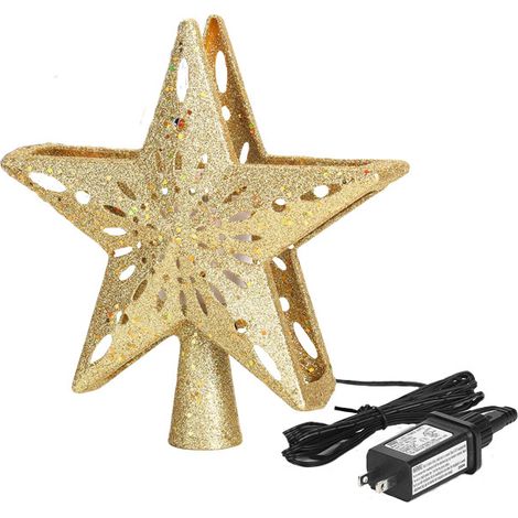 LED-Weihnachtsbaumprojektor, 3D-Rotation, fünfzackiger, leuchtender Dekostern, weihnachtliche Stimmungsdekoration für Zuhause (gold) (1/5)