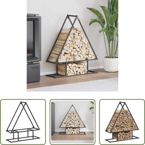 Holzhalter - Brennholzregal Schwarz 80x25x90 cm Kaltgewalzter Stahl (1/5)