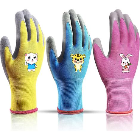 3 Paires de gant jardinage enfant, Gants de Jardinage pour Enfants de 2 à 5 Ans, Gant de Jardin pour Enfants, Revêtus de Caoutchouc, Gants de Travail pour Tout-petits, Taille 3/XXXS (1/5)