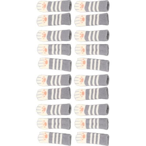 Lot de 20 chaussettes de protection pour pieds de meubles à motifs de pattes de chat, double épaisseur, tricotées, rayures gris foncé, pour bureau et maison. (1/5)