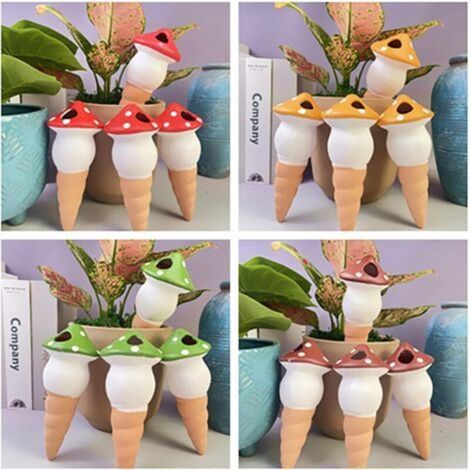 Lot de 4 Arrosage Bouteille, Cône D'arrosage pour Plantes en Terre Cuite, Systeme de l'eau Automatique Piquets d'irrigation Goutte À Goutte pour Plantes d'intérieur d'extérieur en Vacances1