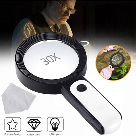 Lupa LED TuseRxln de 18 pulgadas, lupa de mano con luz, aumento de 30x, lupa de lectura para personas mayores.